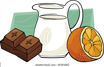 chocolate with pot of milk and orange