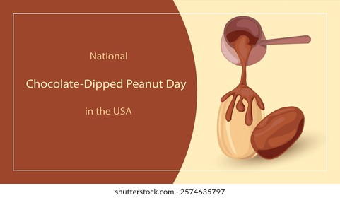 Chocolate pouring from saucepan onto peanuts.National Chocolate-Dipped Peanut Day in the USA. Perfect for use in food packaging, advertising, or dessert-themed designs.