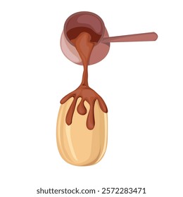 Chocolate pouring from saucepan onto peanuts.Perfect for use in food packaging, advertising, or dessert-themed designs, Ideal for brands or campaigns focused on chocolates, snacks, or confectionery.