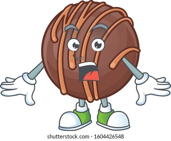 Chocolate praline ball cartoon character design on a surprised gesture
