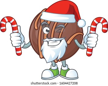 Chocolate praline ball Cartoon character in Santa costume with candy