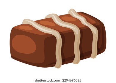 Chocolate praline candy of rectangular shape. Tasty sweet dessert cartoon vector illustration