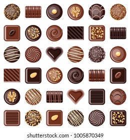 Chocolate pralines candies icon collection - vector color illustration