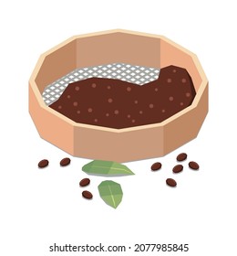 Chocolate production isometric composition with chocolate beans inside round bolter vector illustration