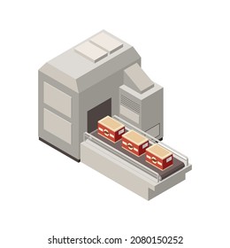 Chocolate production isometric composition with isolated image of industrial appliance vector illustration