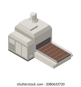 Chocolate production isometric composition with isolated image of industrial appliance vector illustration