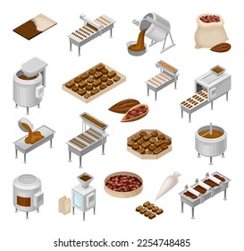 Chocolate Production Process with Conveyer Belt with Sweets Big Vector Set