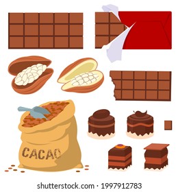 Chocolate products and sweetmeet, vector set. Illustration concept for mobile website and internet development.