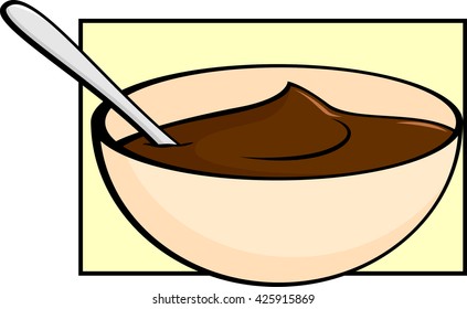 chocolate pudding in bowl with spoon