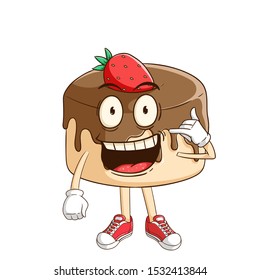 Chocolate pudding cartoon character with call me hand sign and funny smile face