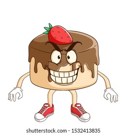 Chocolate pudding cartoon character with funny evil smile expression