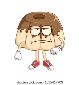 Chocolate pudding or jelly cartoon character tired waiting someone with funny bad expression
