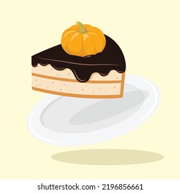 Chocolate Pumpkin Sliced Cake vector Illustration | Flat Design Isolated | Halloween | Bakery | Dessert