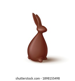 Chocolate rabbit isolated on white background. Realistic chocolate bunny. Vector illustration with 3d decorative bunny for Easter design.