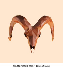 Chocolate Ram Skull on Isolated Background. Brown Shiny Low Poly Vector 3D Rendering