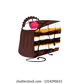 Chocolate raspberry cake illustration. Cream, berry, jam. Confectionery concept. Vector illustration can be used for topics like sweets, food, tasty products