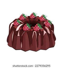 Chocolate raspberry cupcake decorated with raspberries, isolated on a white background.Vector illustration of dessert.
