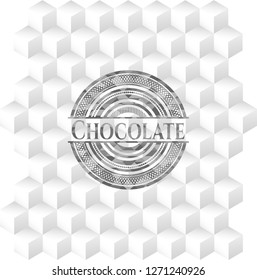Chocolate realistic grey emblem with geometric cube white background
