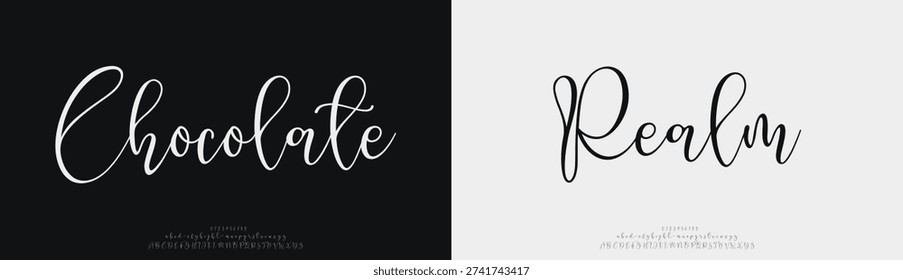Chocolate Realm, Script elegant alphabet letters font logo. Typography luxury classic lettering serif fonts decorative wedding vintage retro logos, design for fashion,beauty shop and brand . 