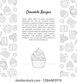 Chocolate Recipes Natural Chocolate Banner Template with Hand Drawn Pattern and Place for Text, Design Element Can Be Used Packaging, Label, Branding Identity, Brochure Vector Illustration