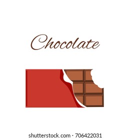 Chocolate with red wrap, vector object, Bitten chocolate template - stock vector 