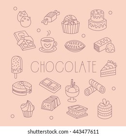 Chocolate Related Object Set With Text Hand Drawn Simple Vector Illustration Is Sketch Style