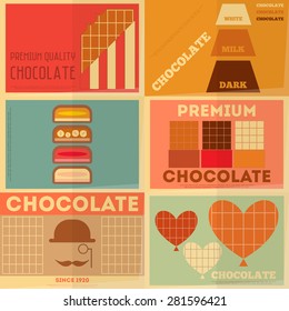 Chocolate Retro Mini Posters Collection in Flat Design Style. Vector Illustration.