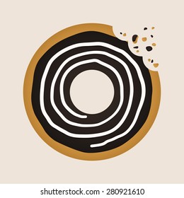 chocolate ring doughnut that has been bitten