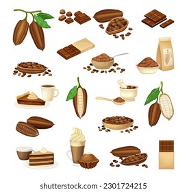 Chocolate with Roasted and Ground Cacao Seeds, Sweets and Pastry Big Vector Set