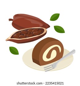 chocolate roll cake with cocoa