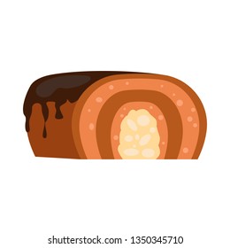 Chocolate roll cake. Dessert, sweet snack, pudding. Vector illustration can be used for topics like bakery, coffee shop menu, pastry