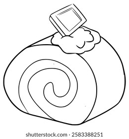 chocolate roll cake illustration hand drawn outline vector