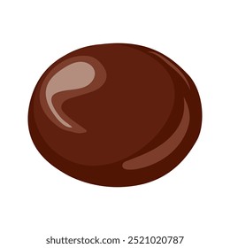 Chocolate round candy in flat design. Sweet and delicious dark cocoa dessert. Vector illustration isolated.