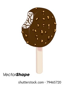 Chocolate rounded ice cream with nuts on a stick vector illustration