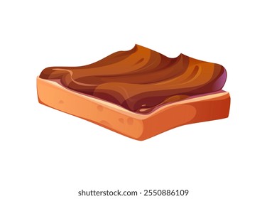 Sándwich de chocolate, comida apetitosa, desayuno o bocadillo de postre dulce. Trozo de pan de Vector de dibujos animados aislado generosamente cubierto con chocolate suave untado con textura cremosa y color marrón rico