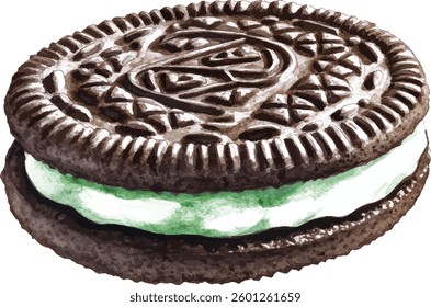 Chocolate Sandwich Cookie with Mint Cream Filling vector illustration