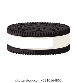 Chocolate Sandwich Cookie with White Vanilla Cream Filling Vector Illustration Isolated on White Background