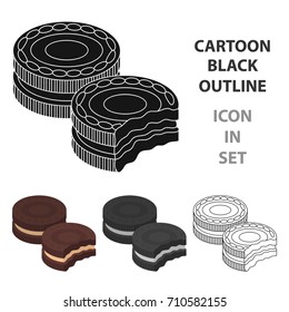 Chocolate sandwich cookies icon in cartoon style isolated on white background. Chocolate desserts symbol stock vector illustration.