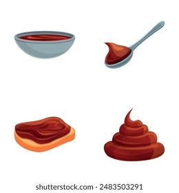 Chocolate sandwich icons set cartoon vector. Toasted bread with chocolate spread. Sweet breakfast