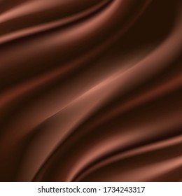 Schokolade Satin Hintergrund, glatte seidene Choco Wellen und wirl, Farbfluss. Vektor-Abbildung