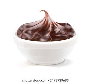 Chocolate sauce in a ceramic sauce pan. Vector illustration