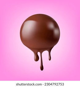 Chocolate Sauce, Ganache, Liquid Melted Chocolate Pouring On Sphere. EPS10 Vector