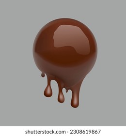 Chocolate Sauce, Ganache, Liquid Melted Chocolate Pouring On Sphere. EPS10 Vector