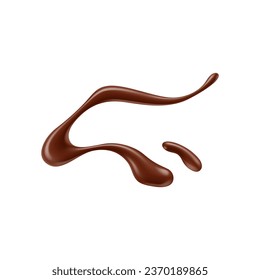 Chocolate sauce syrup drop, splash, stain and swirl. Isolated realistic 3d vector melt glistening dessert cascade, a luscious liquid dance. Brown, velvety, rich, and oh-so-indulgent decadent delight