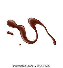 Chocolate sauce or syrup drops of splash and stain with swirl of sweet melt, realistic vector. Candy toffee or chocolate butter and milky choco fudge line smear with drops and stains for confectionery