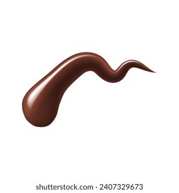 Chocolate sauce syrup splash drop, stain and swirl. Isolated 3d vector luscious, rich liquid confection, smoothly cascading in tempting drizzle. Perfect for enhancing dessert, sweet and velvety finish