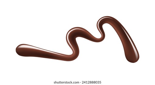 Chocolate sauce syrup splash drop, stain and swirl. Isolated 3d vector luscious, viscous liquid made from cocoa, sugar, and cream. Delectable topping for desserts like ice cream, pancakes, or brownies