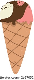 chocolate scoop ice cream with dripping, summer
