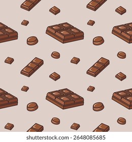 Chocolate seamless pattern with bars and candies on a Beige background