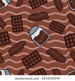 Patrón de Chocolate Seamless en estilo de caricatura. Perfecto para fondo, fondo, fondo de escritorio y embalaje de cubierta. Ilustración vectorial.